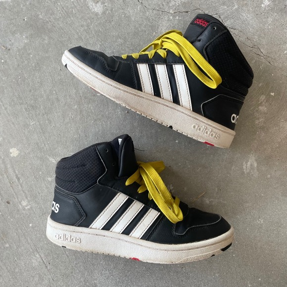 adidas Other - Adidas Shoes Men 4.5 Hoops‎ MID sneakers Black White Basketball neon laces